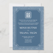 Bilingual Vietnamese Grayish Blue Song Hy Wedding Einladung (Vorderseite)