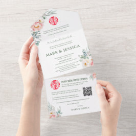 Bilingual Vietnamese Peonies Traditionelle All In One Einladung