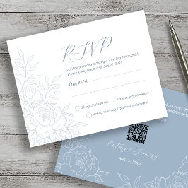 Bilingual Vietnamese Peony Dusty Blue RSVP Cards