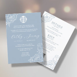 Bilingual Vietnamese Peony Song Hy Dusty Blue Einladung