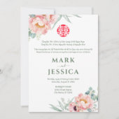 Bilingual Vietnamese Peony Song Hy Wedding Einladung (Vorderseite)