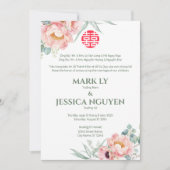 Bilingual Vietnamese Peony Song Hy Wedding Einladung (Vorderseite)