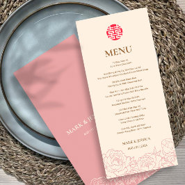 Bilingual Vietnamese Peony Song Hy Wedding Menu Menükarte