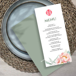 Bilingual Vietnamese Peony Song Hy Wedding Menu Menükarte