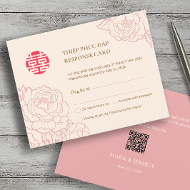 Bilingual Vietnamese Peony Song Hy Wedding RSVP