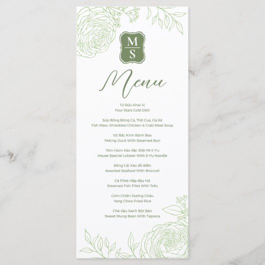 Bilingual Vietnamese Ranunculus Wedding Menu Menükarte (Vorderseite)