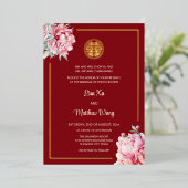 BILINGUAL Watercolor Peony Chinese Wedding Folieneinladung (Stehend vorne)