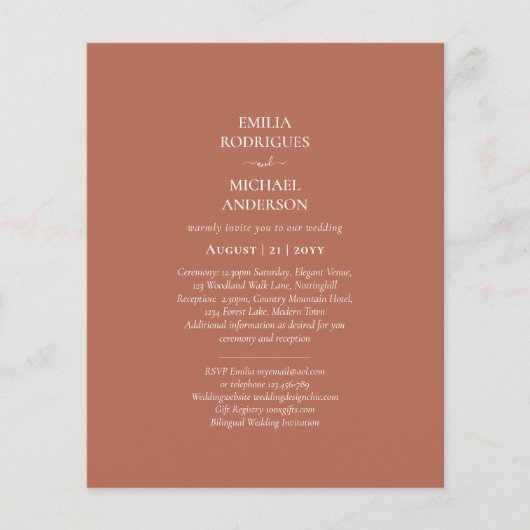 Bilingual Wedding Boda Terracotta Moderne Flyer (Vorne)
