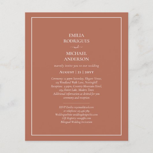 Bilingual Wedding Boda Terracotta Moderne Flyer (Vorne)