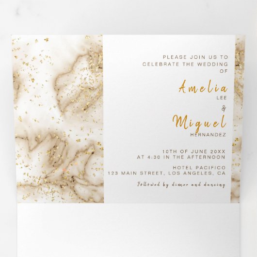 Bilingual Wedding Einladung - Marmor in einem (Innen Erste Seite)