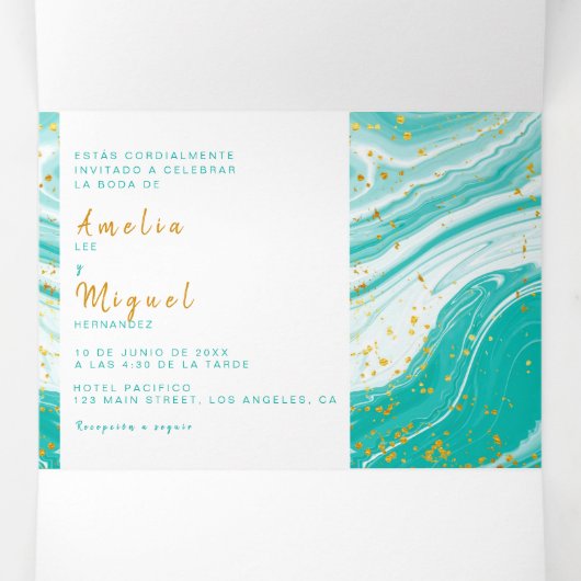 Bilingual Wedding Einladung - Marmor in einem (Innenseite Mitte)