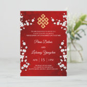 BILINGUAL White Cherry Blossom tibetische Hochzeit Einladung (Stehend Vorderseite)