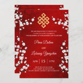 BILINGUAL White Cherry Blossom tibetische Hochzeit Einladung (Vorne/Hinten)