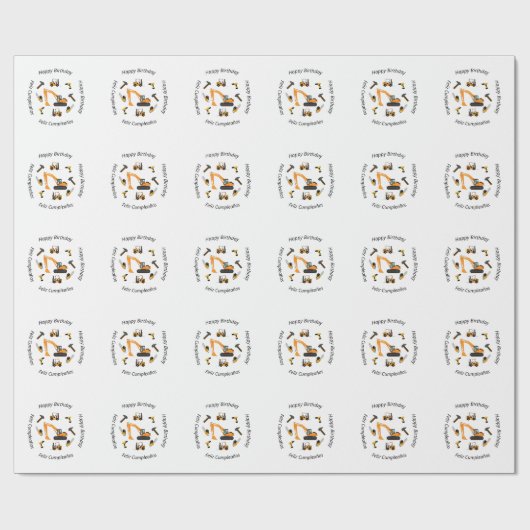 Bilingual White Construction Boy Geburtstag Geschenkpapier (Flach)