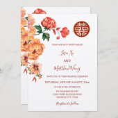 BILINGUAL | White Peony Chinese Wedding Einladung (Vorne/Hinten)