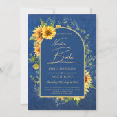 Bilingüe Rústico Azul Amarillo Girasoles Boda Einladung (Vorderseite)
