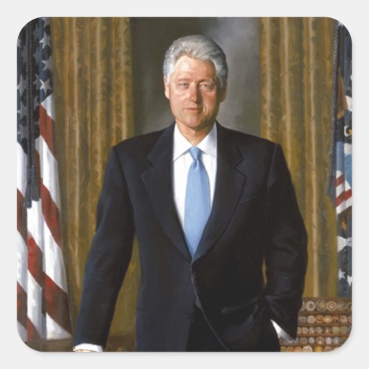 Bill Clinton Offiziell White House Portrait Quadratischer Aufkleber (Vorderseite)