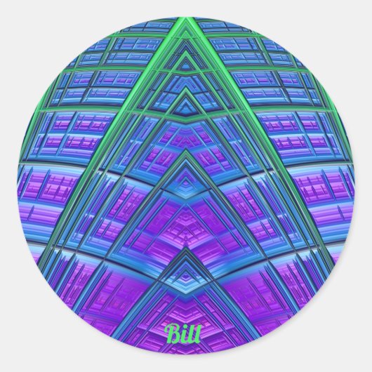 BILL ~ Cool! Green Lila Blue Geometric ~ Runder Aufkleber (Vorderseite)