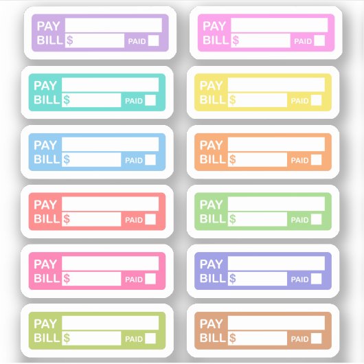 Bill Due Payment Erinnerung Labels Budgeting Plann (Vorderseite)