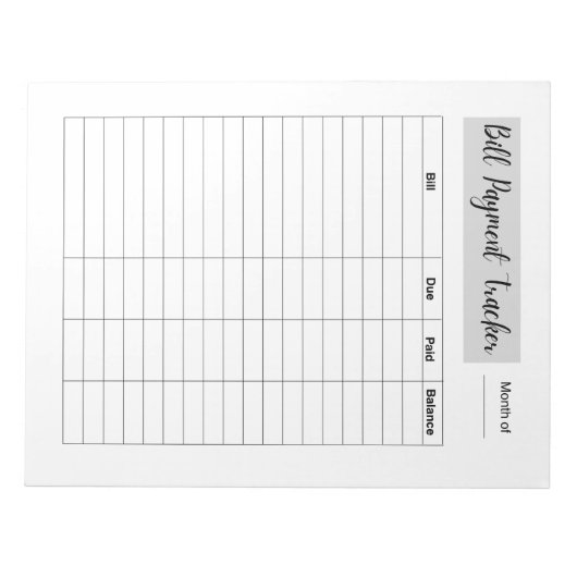 Bill Payment Tracker Notizblock (Vorderseite)