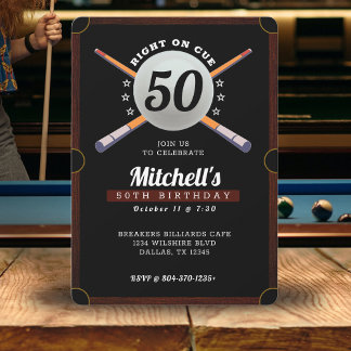Billard 50. Geburtstagsparty Black Einladung