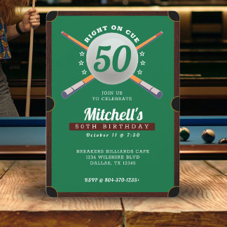 Billard 50. Geburtstagsparty Green Einladung