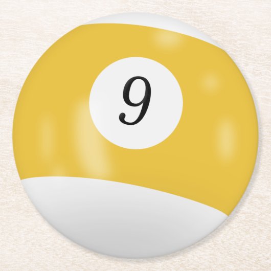 Billard 9 Ball Runder Pappuntersetzer (Vorderseite)