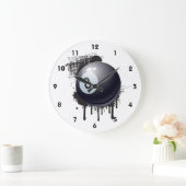 Billard-Ball auf abstraktem schwarzem Splotch Große Wanduhr (Zuhause)