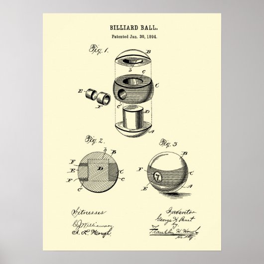 Billard Ball Patent Wand Print #2 Pooldekoration Poster (Vorne)