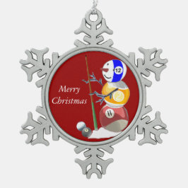 Billard-Ball-Schneemann Schneeflocken Zinn-Ornament