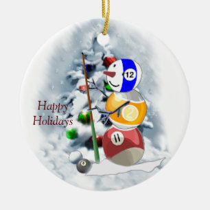 Billard-Ball-Schneemann-Weihnachten Keramik Ornament