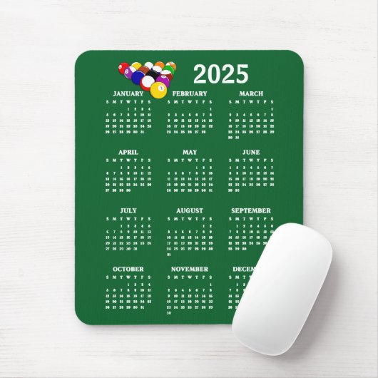 Billard Balls Pool Design 2025 Kalender MousePad (Mit Mouse)