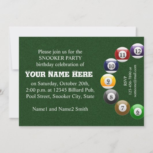 Billard Balls Shiny Colorado Snookersport Einladung (Rückseite)