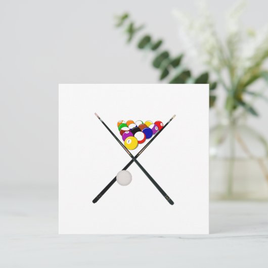 Billard-Balls und Pool-Cues Einladung (Stehend Vorderseite)
