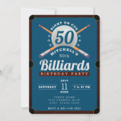 Billard Billard 50. Geburtstagsparty Blue Einladung (Vorderseite)