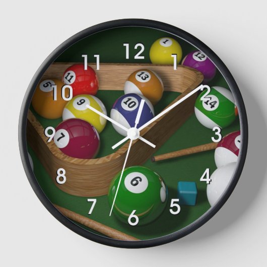 Billard, farbenfrohe Gestaltung, Uhr (Vorderseite)