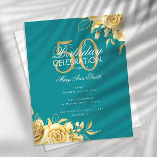 Billard Geburtstagsparty Elegantes Gold & Aquamari Flyer