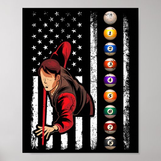 Billard Lover Retro American Flag Billiards 4. Poster (Vorne)