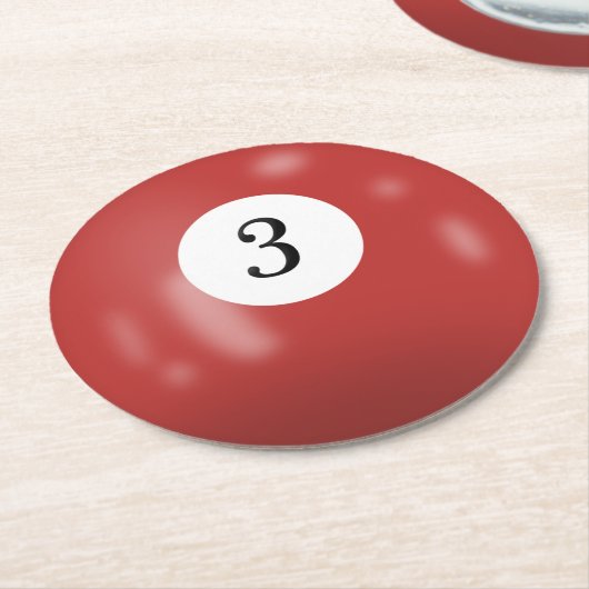 Billard Nummer 3 Ball Runder Pappuntersetzer (Angewinkelt)