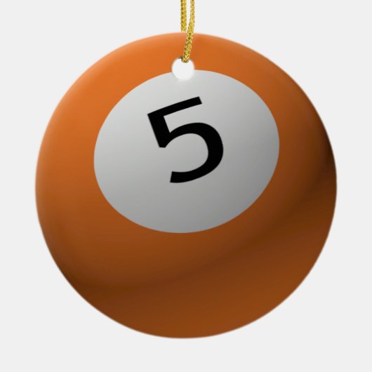 BILLARD-/POOL-BALL-WEIHNACHTSverzierung 5 (FÜNF) Keramik Ornament (Vorne)