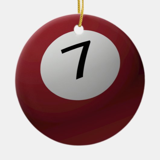 BILLARD-/POOL-BALL-WEIHNACHTSverzierung 7 (SIEBEN) Keramik Ornament (Vorne)