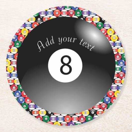 Billard-Pool-Bälle Solid Number Acht Runder Pappuntersetzer (Vorderseite)