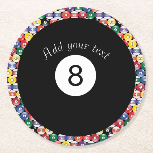 Billard-Pool-Bälle Solid Number Acht Runder Pappuntersetzer (Vorderseite)