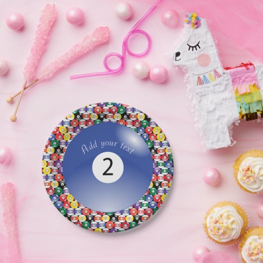 Billard-Pool-Bälle, Solid Nummer zwei Pappteller (Party)