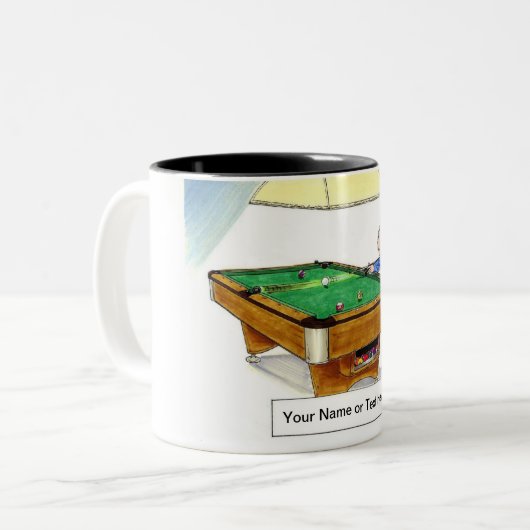 Billard, Pool Player Cartoon Zweifarbige Tasse (Vorderseite Links)