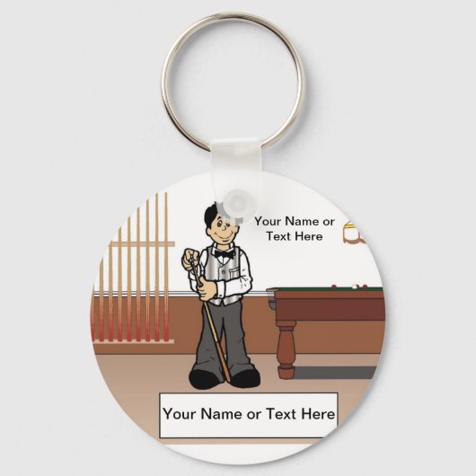 Billard, Pool Player - Männlicher Cartoon Schlüsselanhänger (Vorderseite)