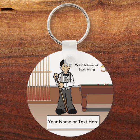 Billard, Pool Player - Männlicher Cartoon Schlüsselanhänger (Vorderseite)