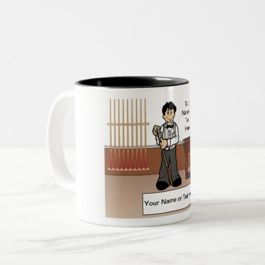 Billard, Pool Player - Männlicher Cartoon Zweifarbige Tasse (Vorderseite Links)