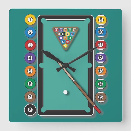 Billard Quadratische Wanduhr (Vorderseite)