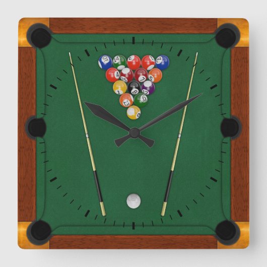 Billard Quadratische Wanduhr (Vorderseite)